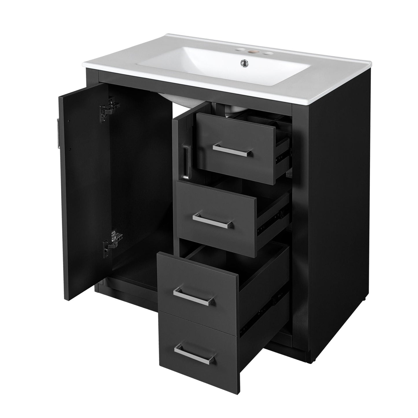 Bathroom vanity with sink and freestanding cabinet, 3 drawers, soft-close doors, black finish on Tampa Home & Garden Store