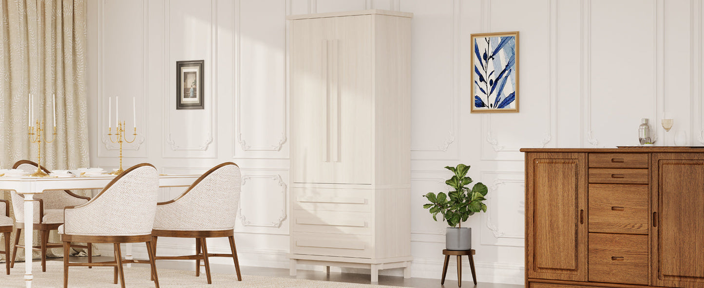 70in white pantry cabinet with solid wood handles and adjustable shelves in a dining room on Tampa Home & Garden Store