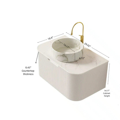 Modern Bath Vanity with Ceramic Basin and Gold Faucet on Marble-Pattern Top by HouseOfZazla on Tampa Home & Garden Store