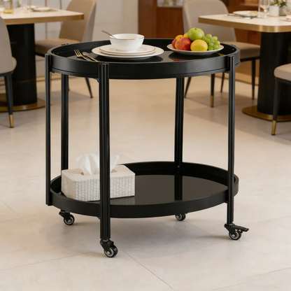Oval Kitchen Island and Bar Cart With Glass Top