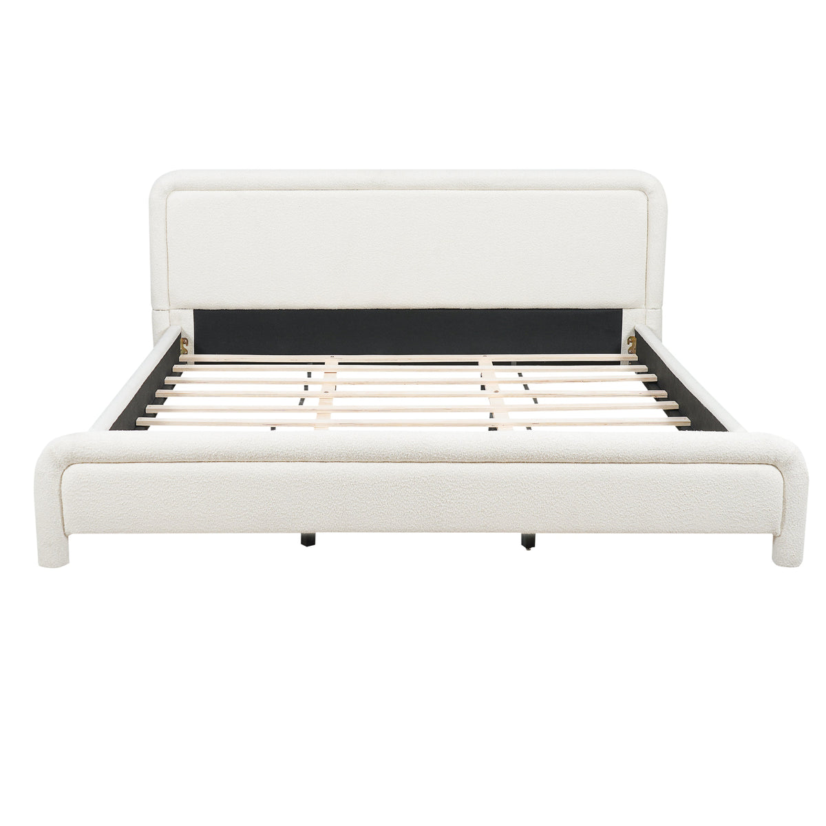 King size upholstered platform bed with curved boucle headboard by HouseOfZazla on Tampa Home & Garden Store
