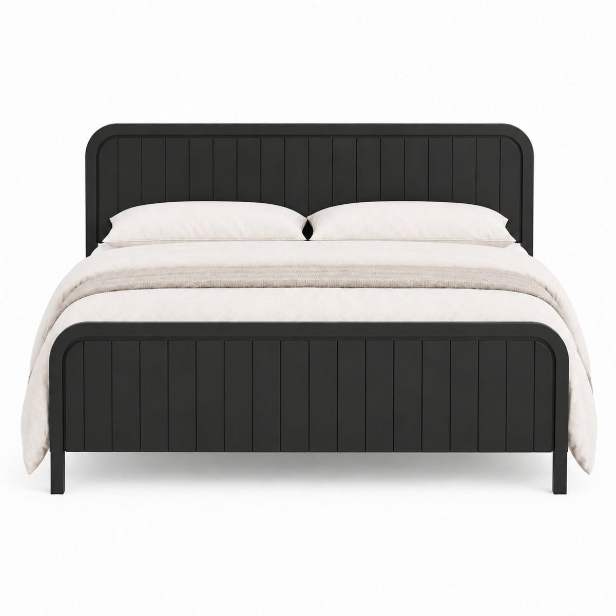 King bed frame with headboard in black metal finish, vertical panel design by HouseOfZazla on Tampa Home & Garden Store