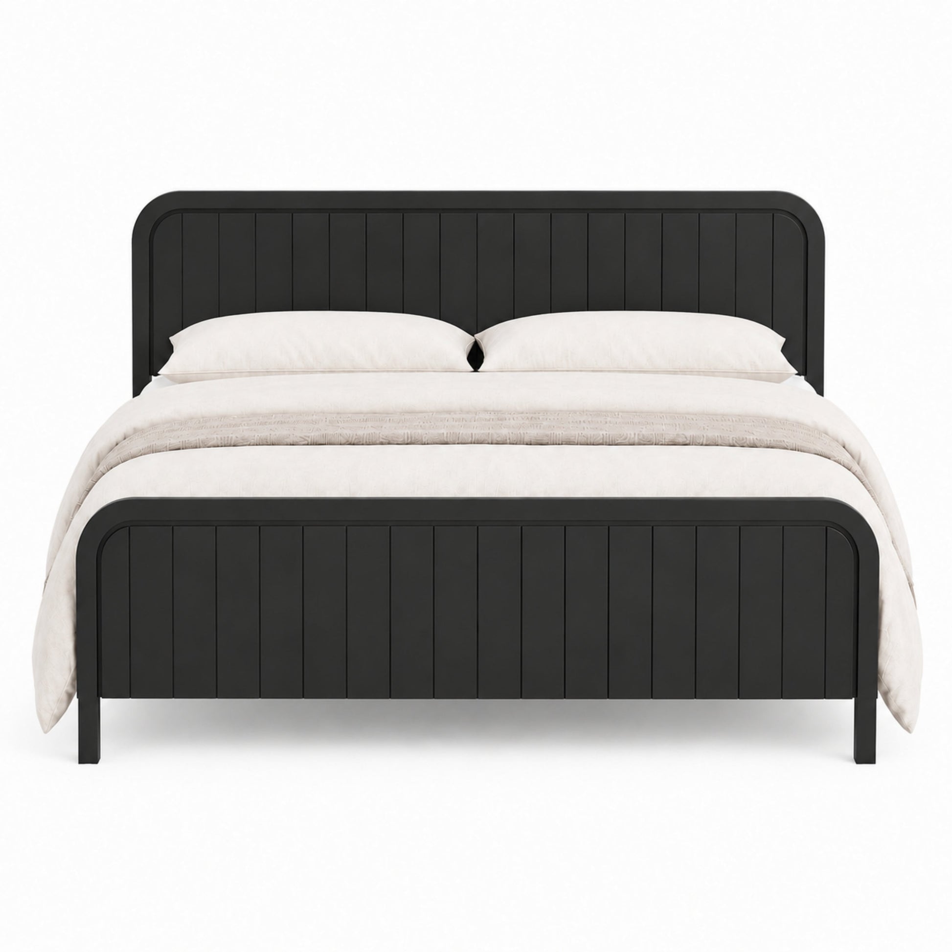 King bed frame with headboard in black metal finish, vertical panel design by HouseOfZazla on Tampa Home & Garden Store