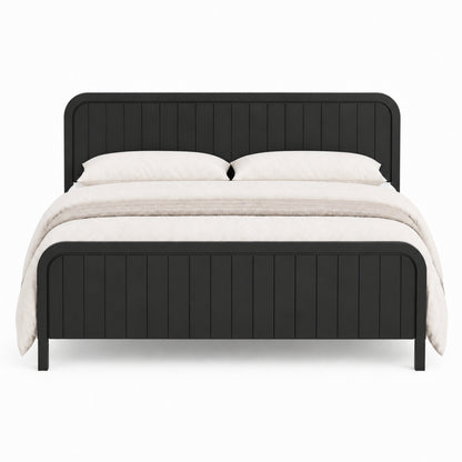King bed frame with headboard in black metal finish, vertical panel design by HouseOfZazla on Tampa Home & Garden Store