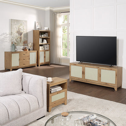 Modern cane accent nightstands with 1 drawer each in light brown wood featuring woven cane front panels on Tampa Home & Garden Store