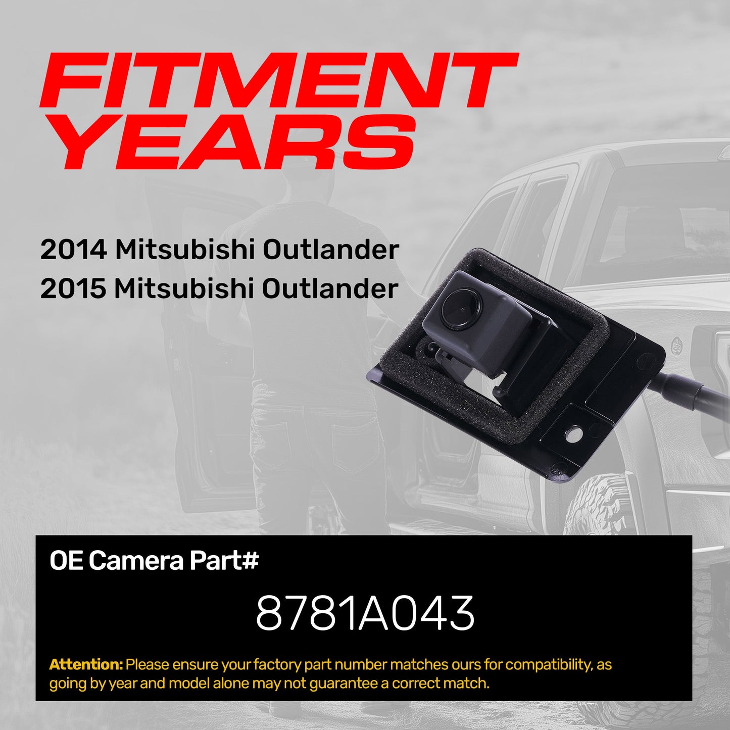 Black Master Tailgaters OEM backup camera for 2014-2015 Mitsubishi Outlander, OE Part 8781A043 on Tampa Home & Garden Store