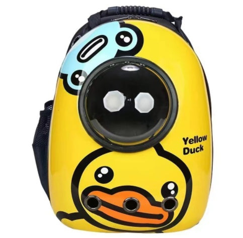 Pet Zen Yellow Duck pet carrier backpack with round window and cartoon duck design on Tampa Home & Garden Store