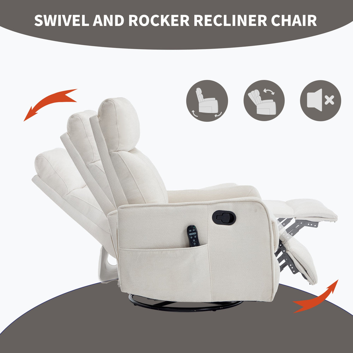 Beige fabric heat massage manual recliner chair by HouseOfZazla with rocker and swivel on Tampa Home & Garden Store