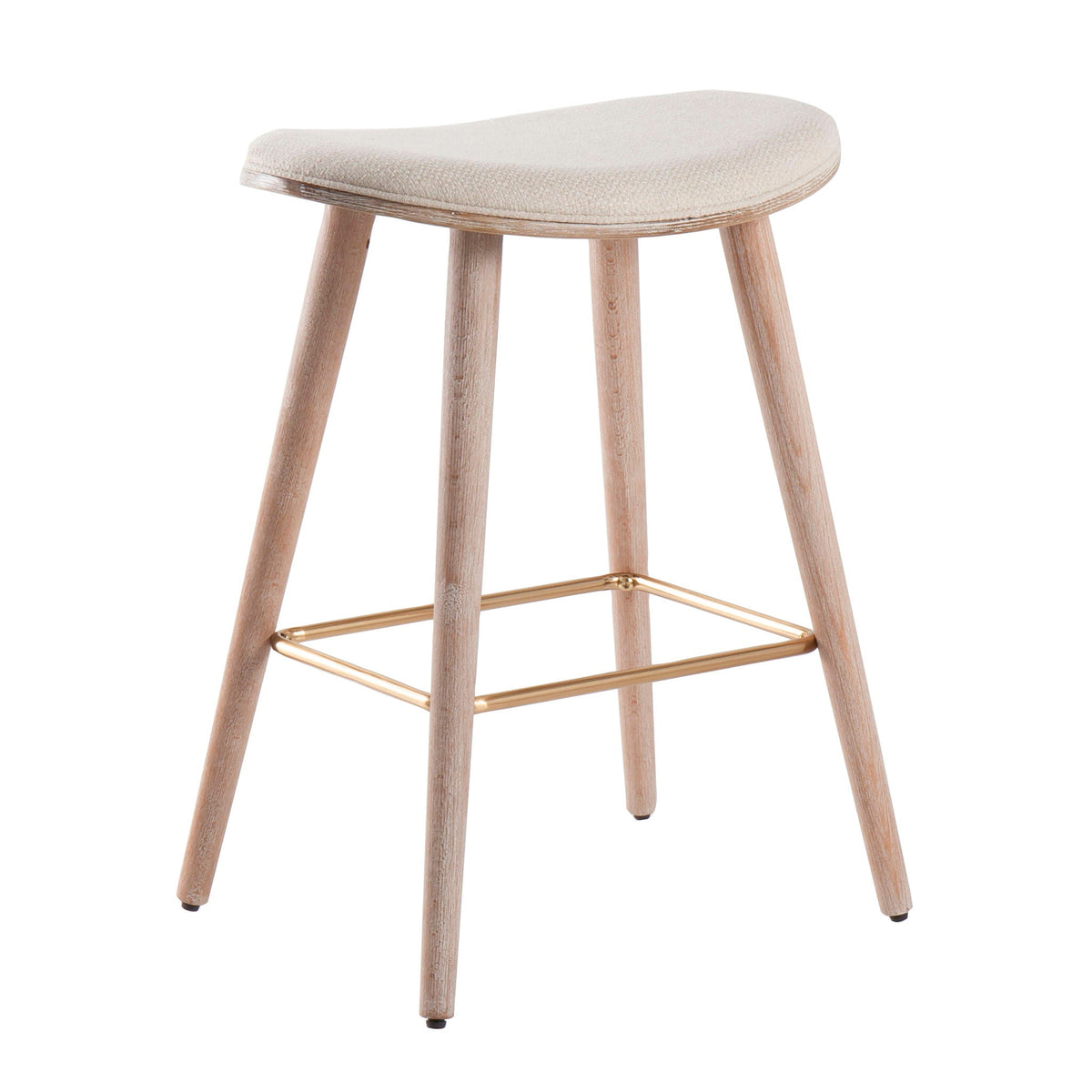 Beige upholstered counter stool with natural wood legs and gold footrest by HouseOfZazla on Tampa Home & Garden Store