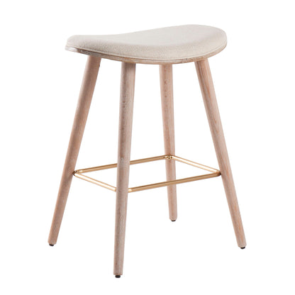 Beige upholstered counter stool with natural wood legs and gold footrest by HouseOfZazla on Tampa Home & Garden Store