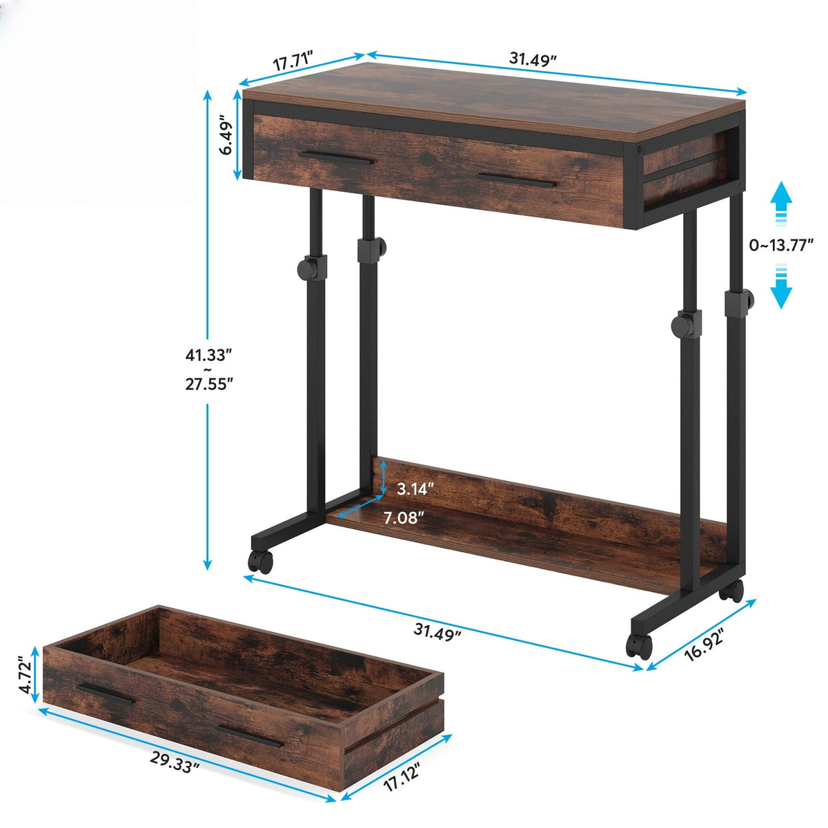 Portable laptop desk with two drawers, wheels, brown wood finish, height adjustable HouseOfZazla on Tampa Home & Garden Store