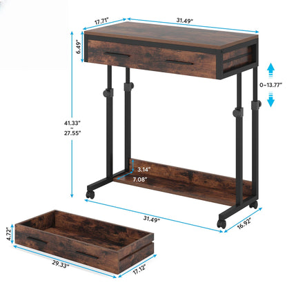 Portable laptop desk with two drawers, wheels, brown wood finish, height adjustable HouseOfZazla on Tampa Home & Garden Store