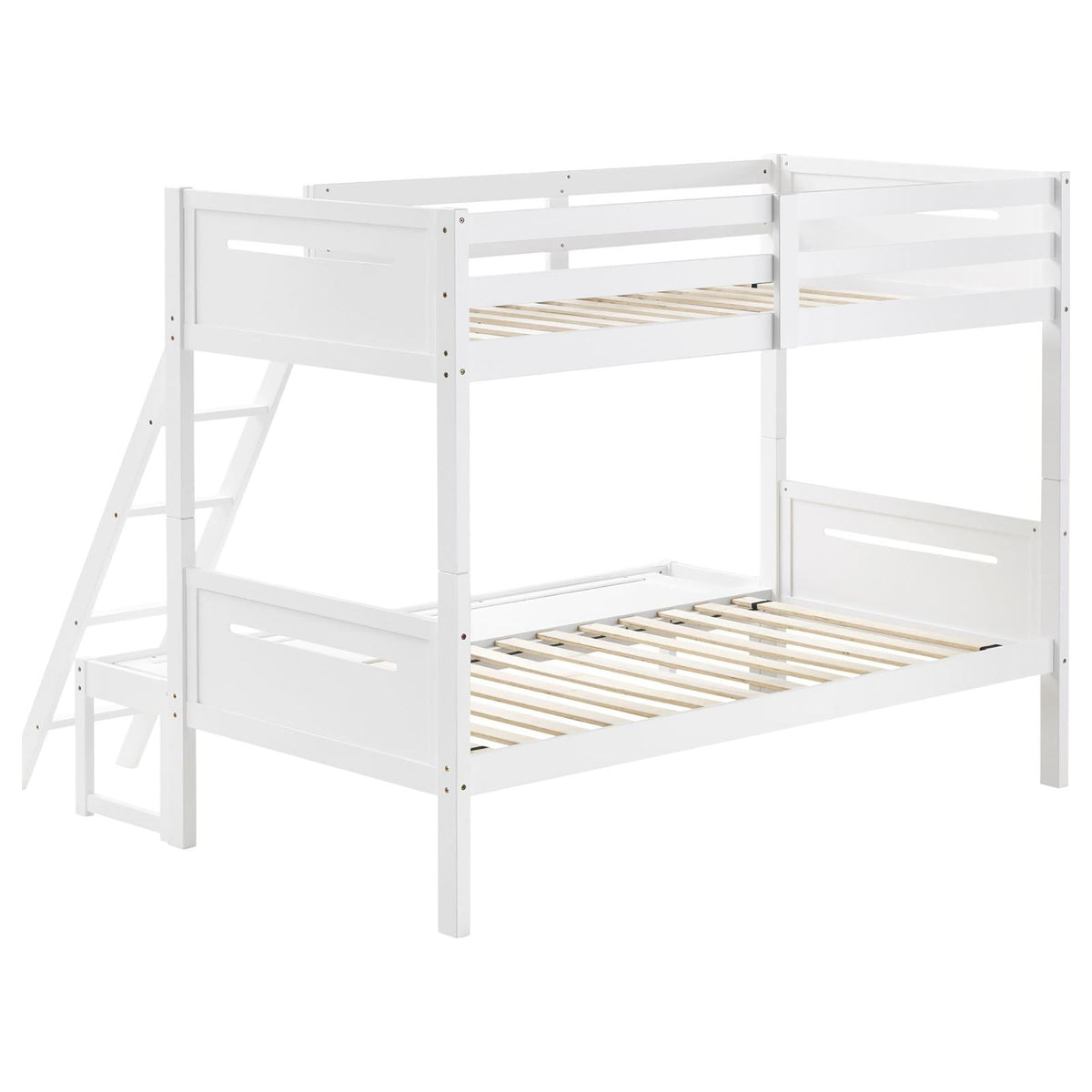 Bunk bed white painted wood with built-in angled ladder and guardrails HouseOfZazla on Tampa Home & Garden Store