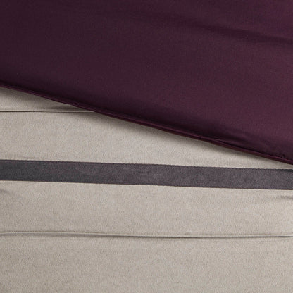 7 PC Pieced Faux Suede Comforter Set Purple King beige and purple with charcoal stripe on Tampa Home & Garden Store