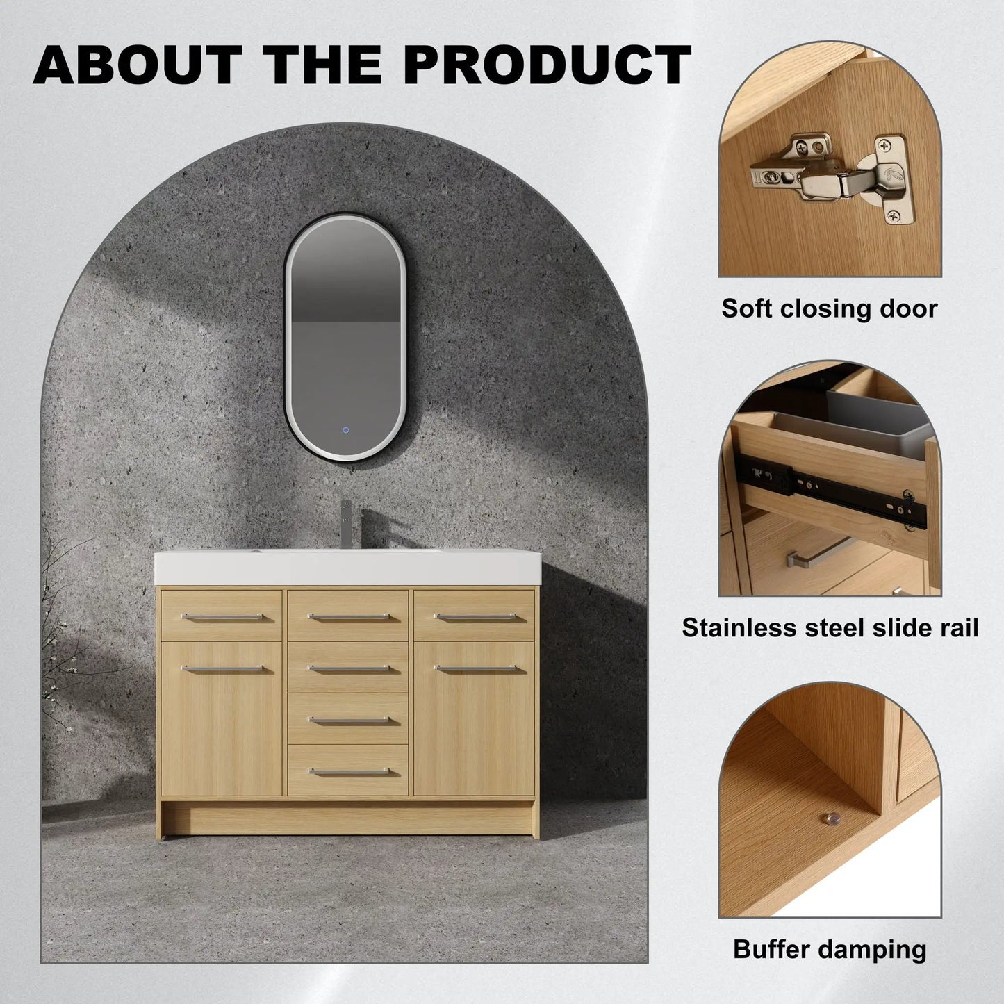 Freestanding Vanity With Resin Sink and Drawers