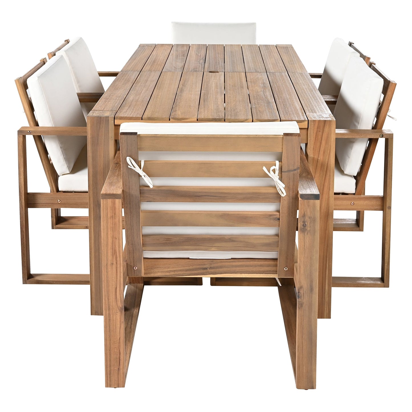 Trexm 7 Piece Acacia Patio Table and 6 Chairs Set