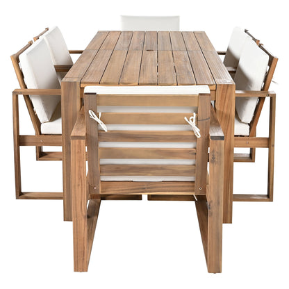 Trexm 7 Piece Acacia Patio Table and 6 Chairs Set