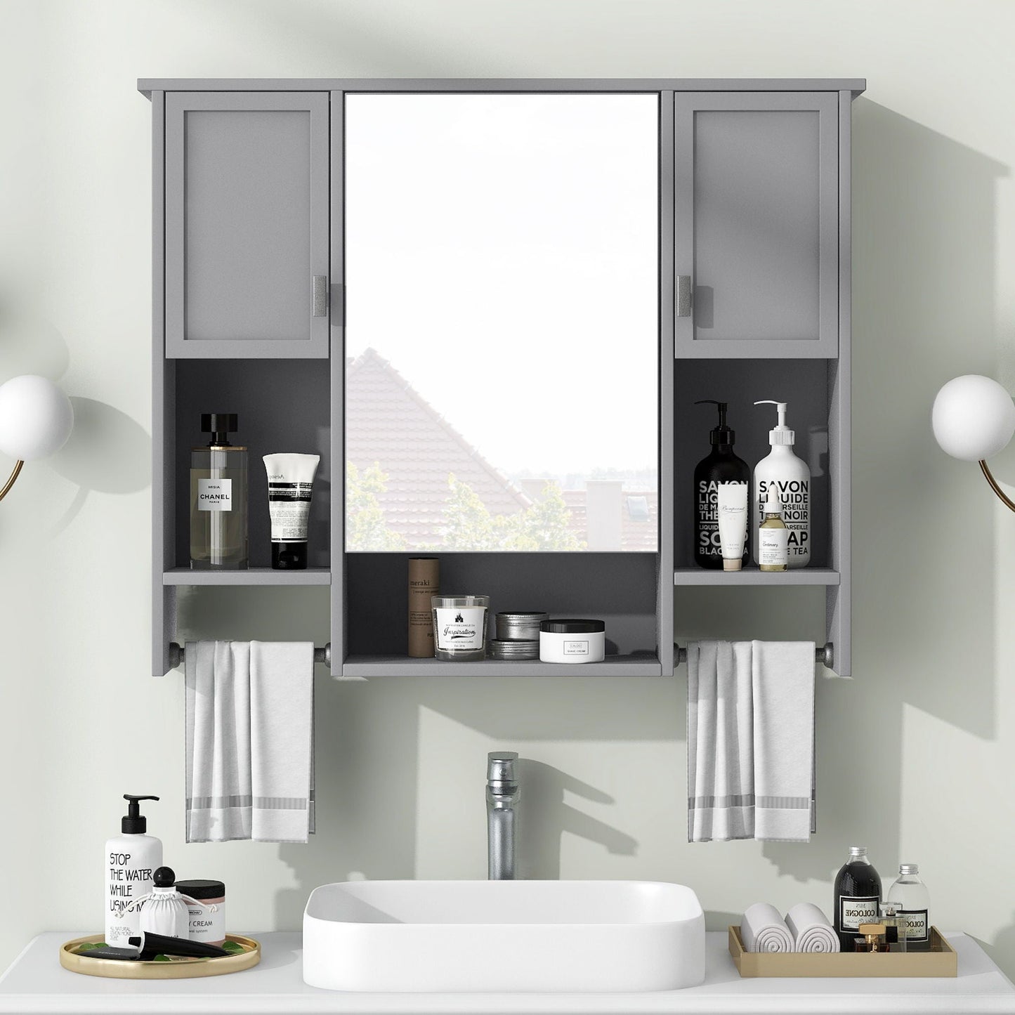 Wall Mounted Bathroom Cabinet and Mirror Shelf