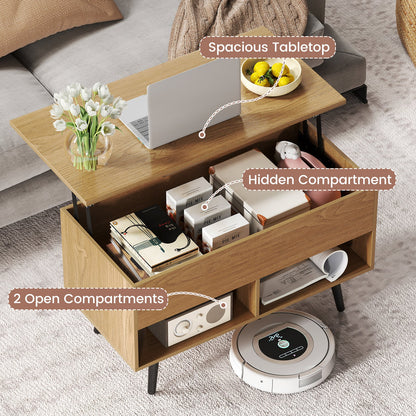 31.5 Inch Lift-Top Coffee Table with Hidden Storage and 2 Open Shelves