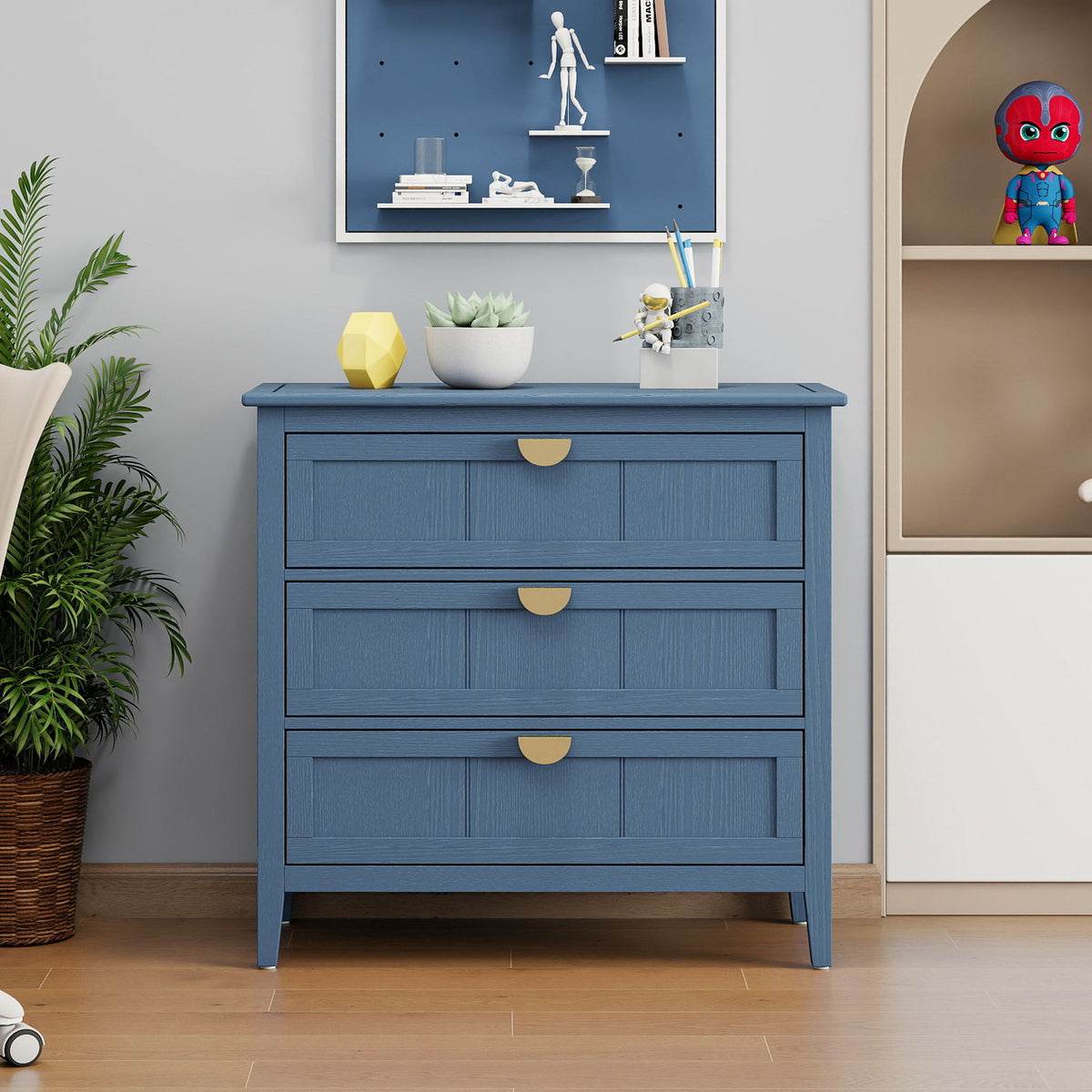 Classic 3-drawer blue hand-stained cabinet accent nightstand by HouseOfZazla on Tampa Home & Garden Store