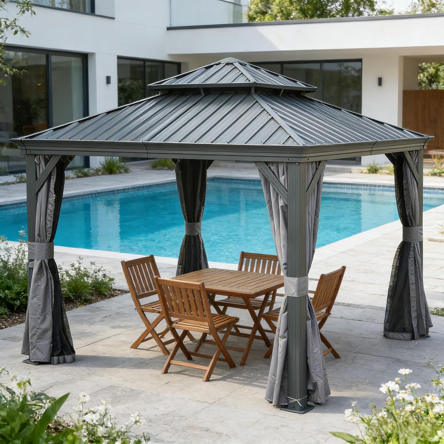 13x13ft Outdoor Hardtop Gazebo With Steel Roof