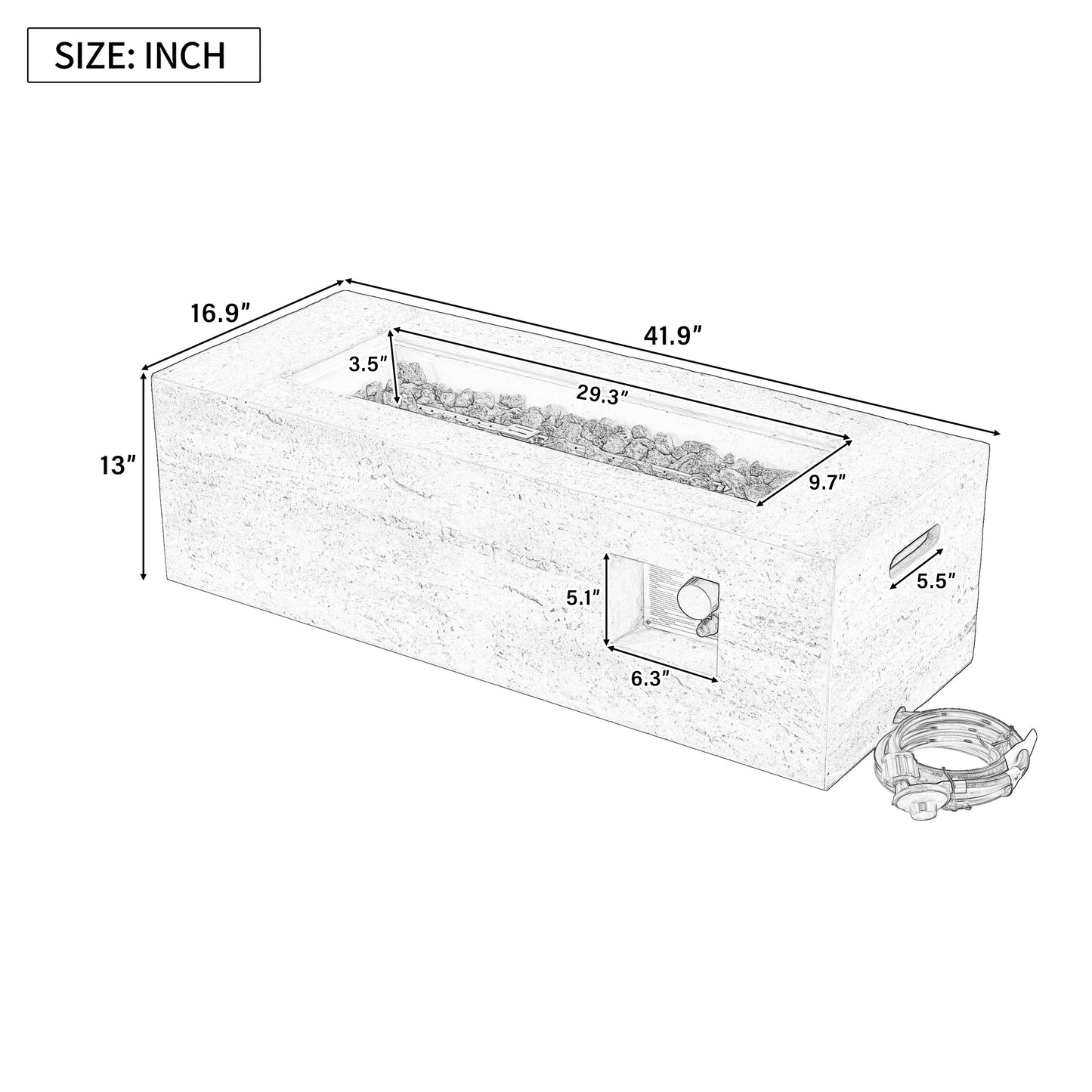 Outdoor Rectangular Propane Fire Pit for Patios