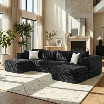 Modular sectional sofa in charcoal black boucle with 2 movable ottomans by Unique Piece Furniture on Tampa Home & Garden Store