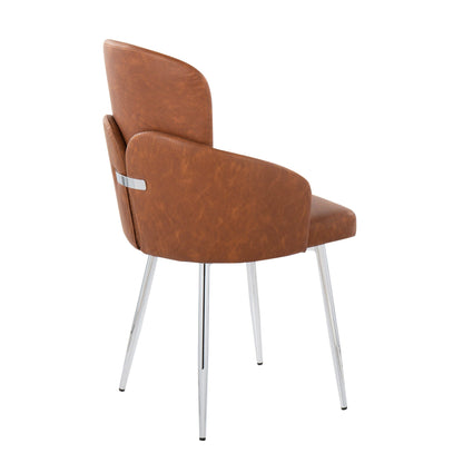 Contemporary dining chair upholstered brown faux leather with curved back and chrome legs on Tampa Home & Garden Store