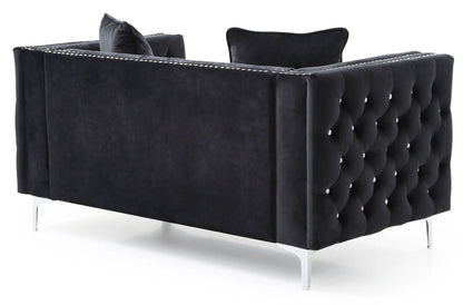 Elegant Track Arm Loveseat in black velvet with tufted sides by Unique Piece Furniture on Tampa Home & Garden Store