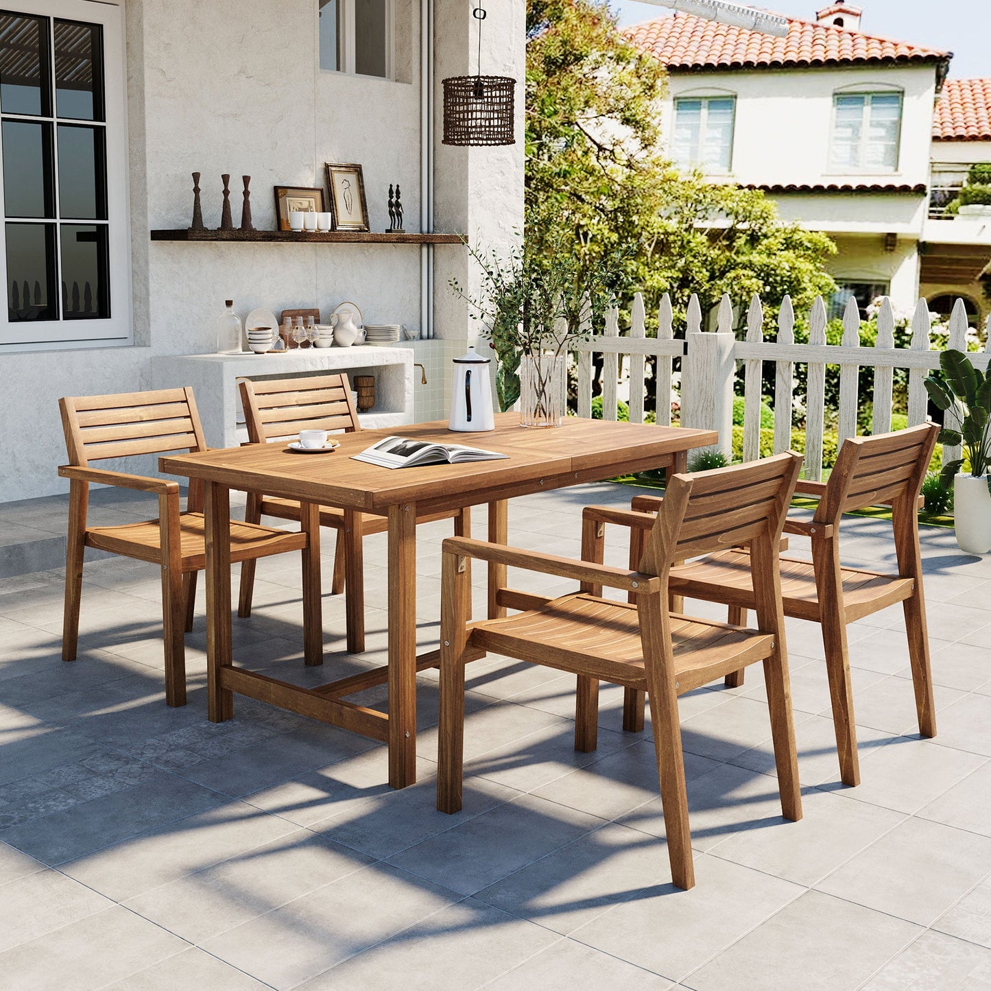 Outdoor Acacia Wood Dining Set and Chairs