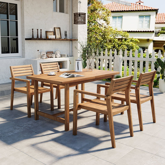 U_STYLE 5-piece outdoor acacia wood dining set with 4 chairs on a tiled patio on Tampa Home & Garden Store