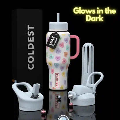 Coldest 36oz Limitless Ultra v8 water bottle with pastel heart pattern and pink handle on Tampa Home & Garden Store