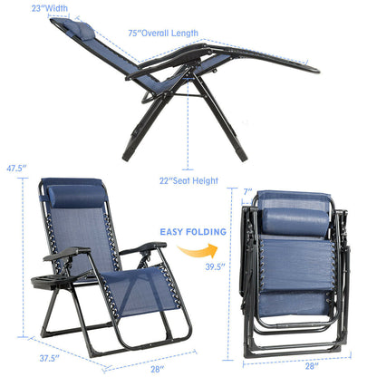 Sillón reclinable grande con portavasos de alta resistencia para exteriores - Azul