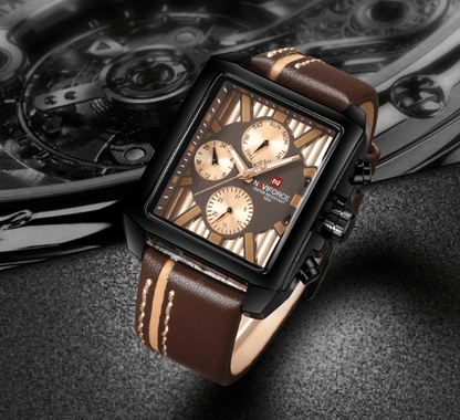 Stevvex ST1N360MCK men's waterproof watch with brown leather strap and square black case on Tampa Home & Garden Store