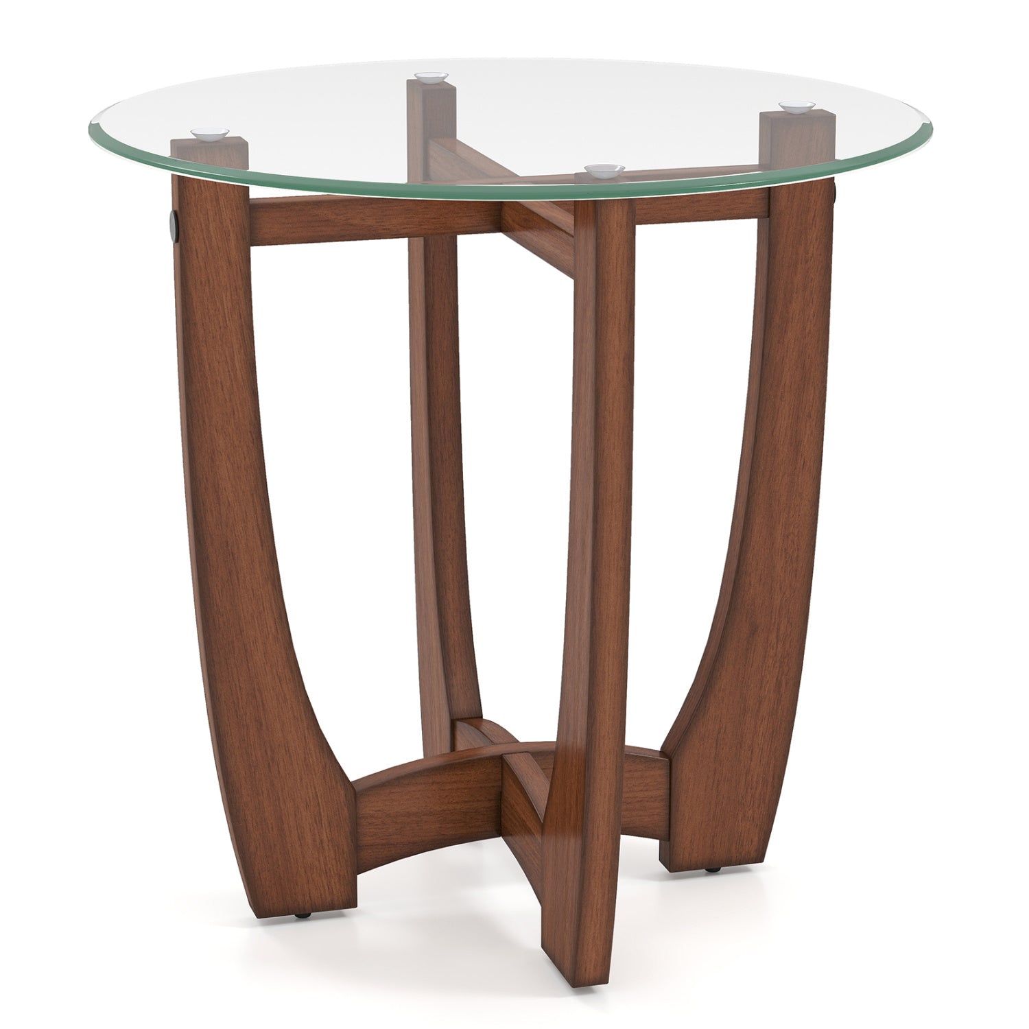 Round glass end table with a 23.5-inch walnut X-shaped wooden base DirectDeals on Tampa Home & Garden Store
