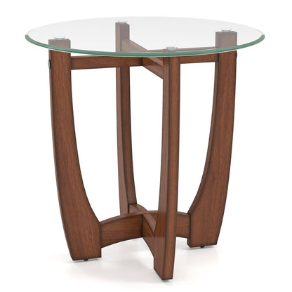 Round glass end table with a 23.5-inch walnut X-shaped wooden base DirectDeals on Tampa Home & Garden Store