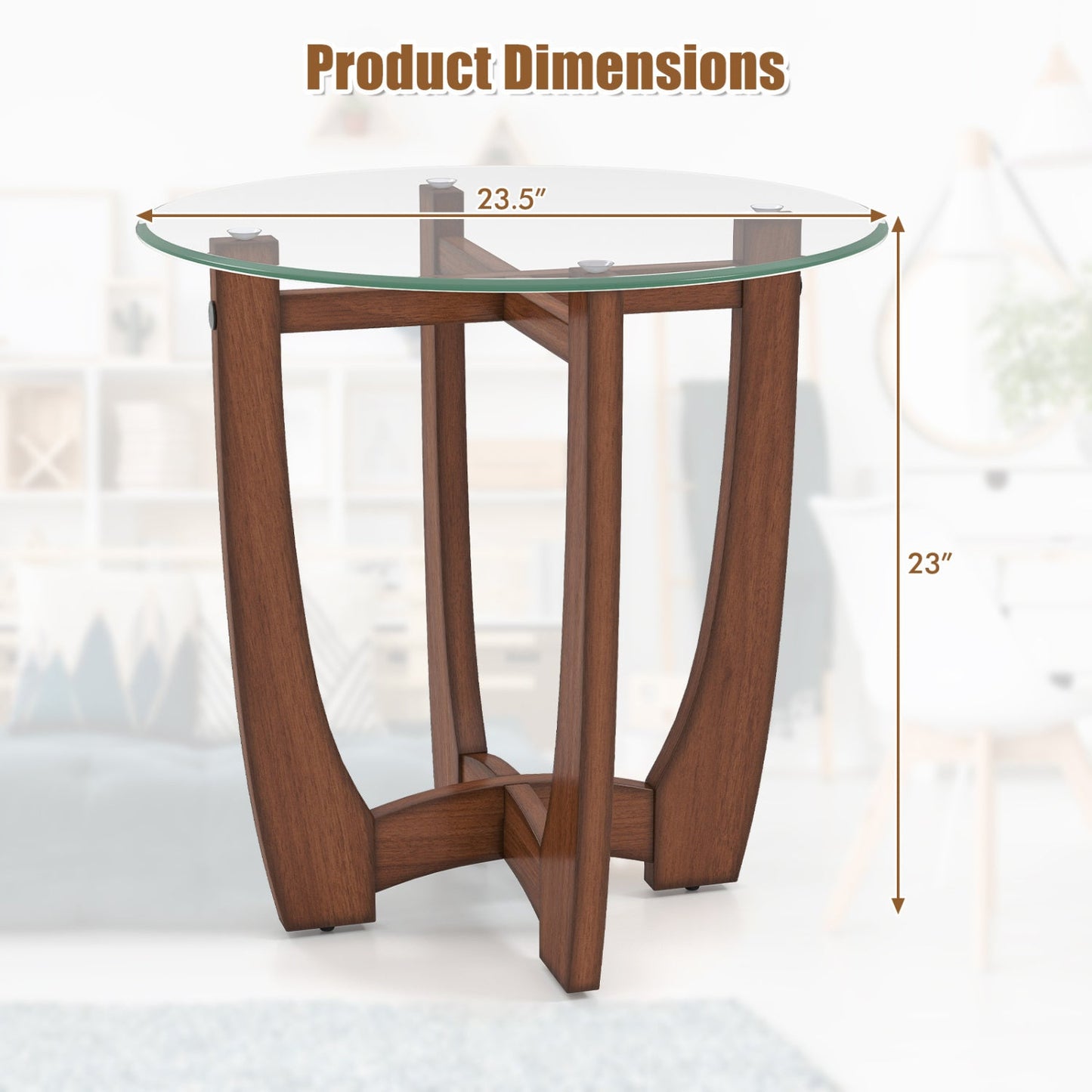 End Table Round Glass top with X-shaped wooden base, brown wood DirectDeals 23.5 inch diameter on Tampa Home & Garden Store