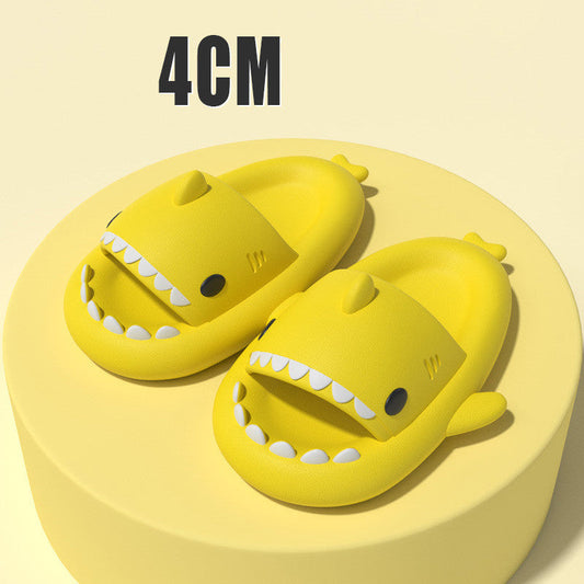 Shark-shaped slippers pair Stevvex yellow open-toe slides for men and women, beach sandals on Tampa Home & Garden Store