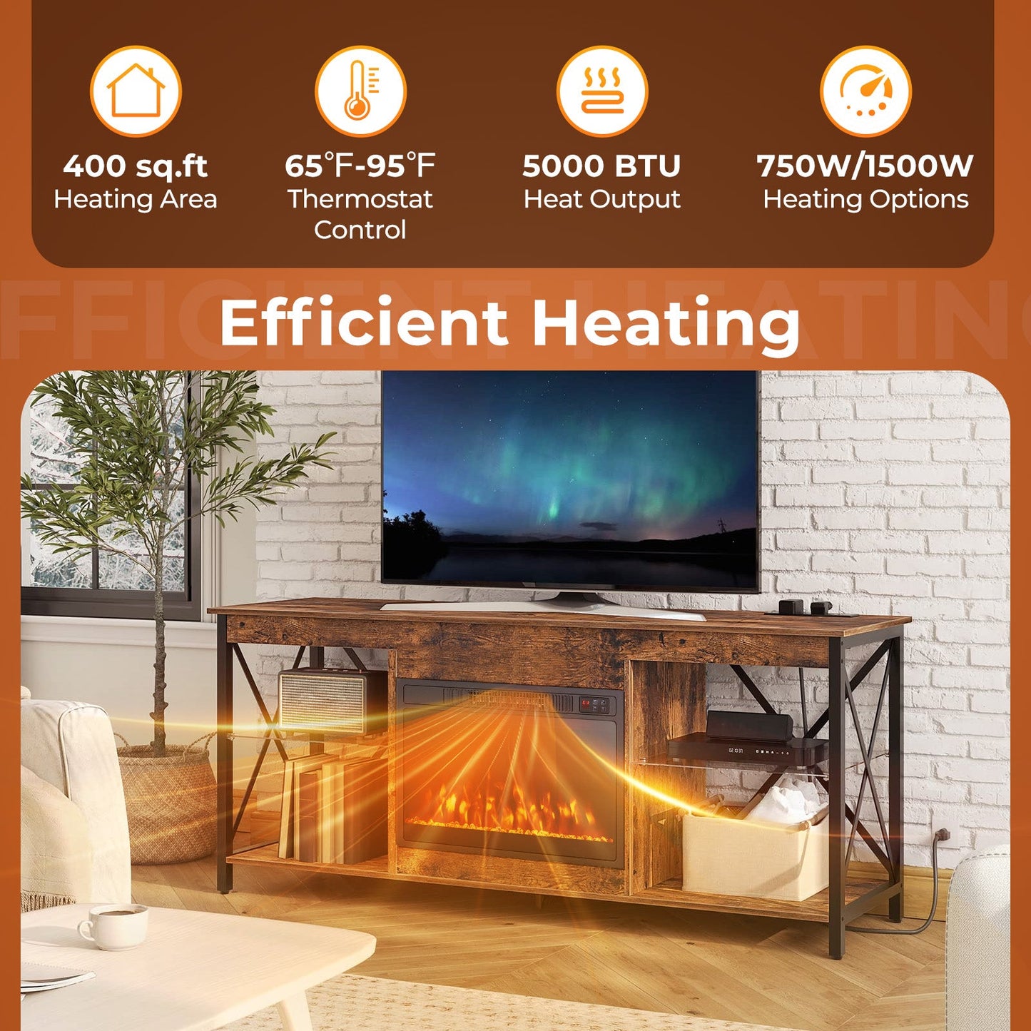 Electric Fireplace Heater with Flame Color