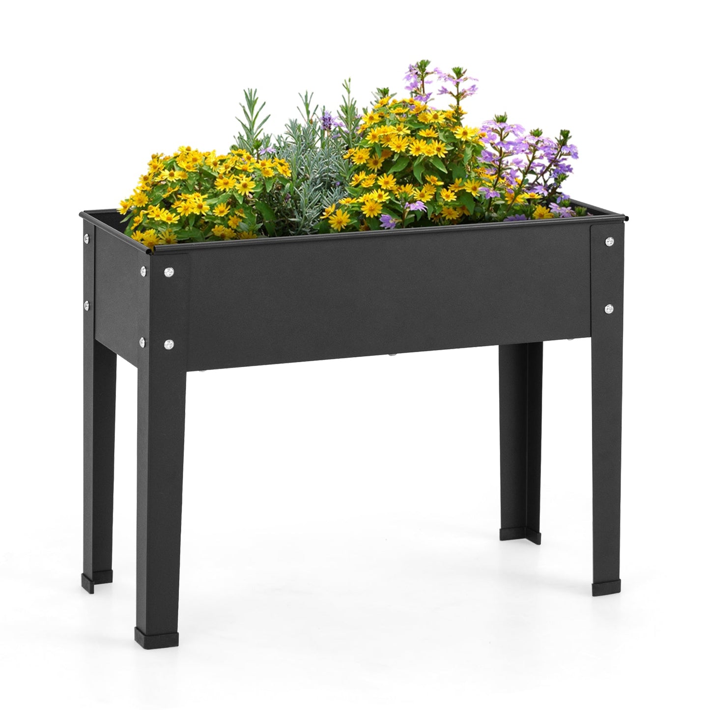 Cama de jardín elevada de metal con patas y orificio de drenaje para flores y verduras - 24 x 11 x 18 pulgadas