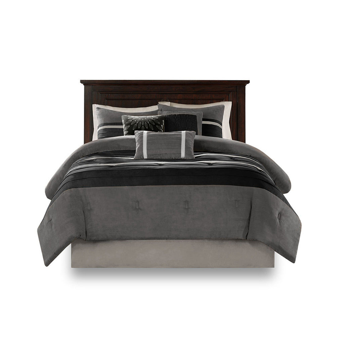7 Pieced Faux Suede Comforter Set Black Queen