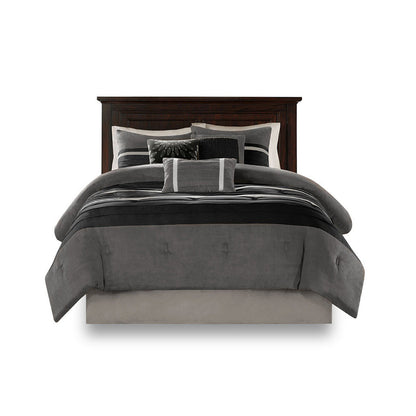 7 Pieced Faux Suede Comforter Set Black Queen