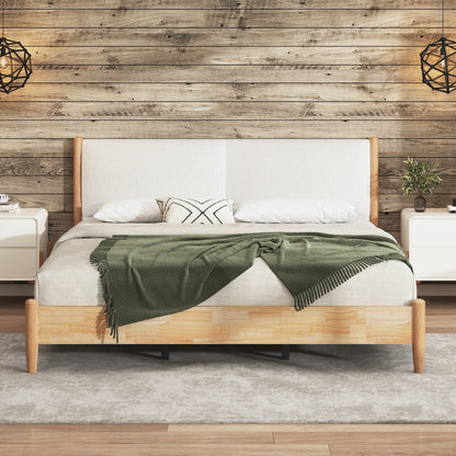 King Natural Wood Bed and Upholstered Headboard