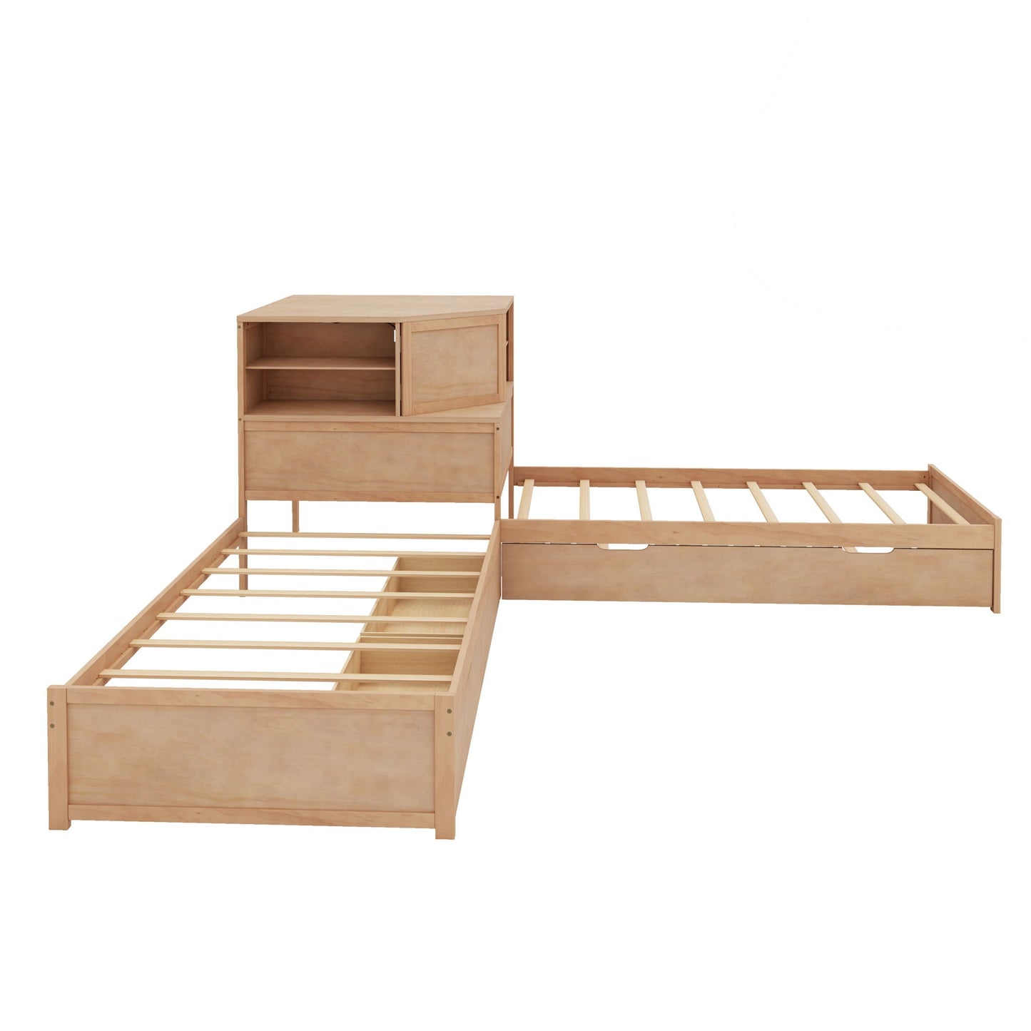 Compact L Shaped Bed Frame with Trundle and Desk