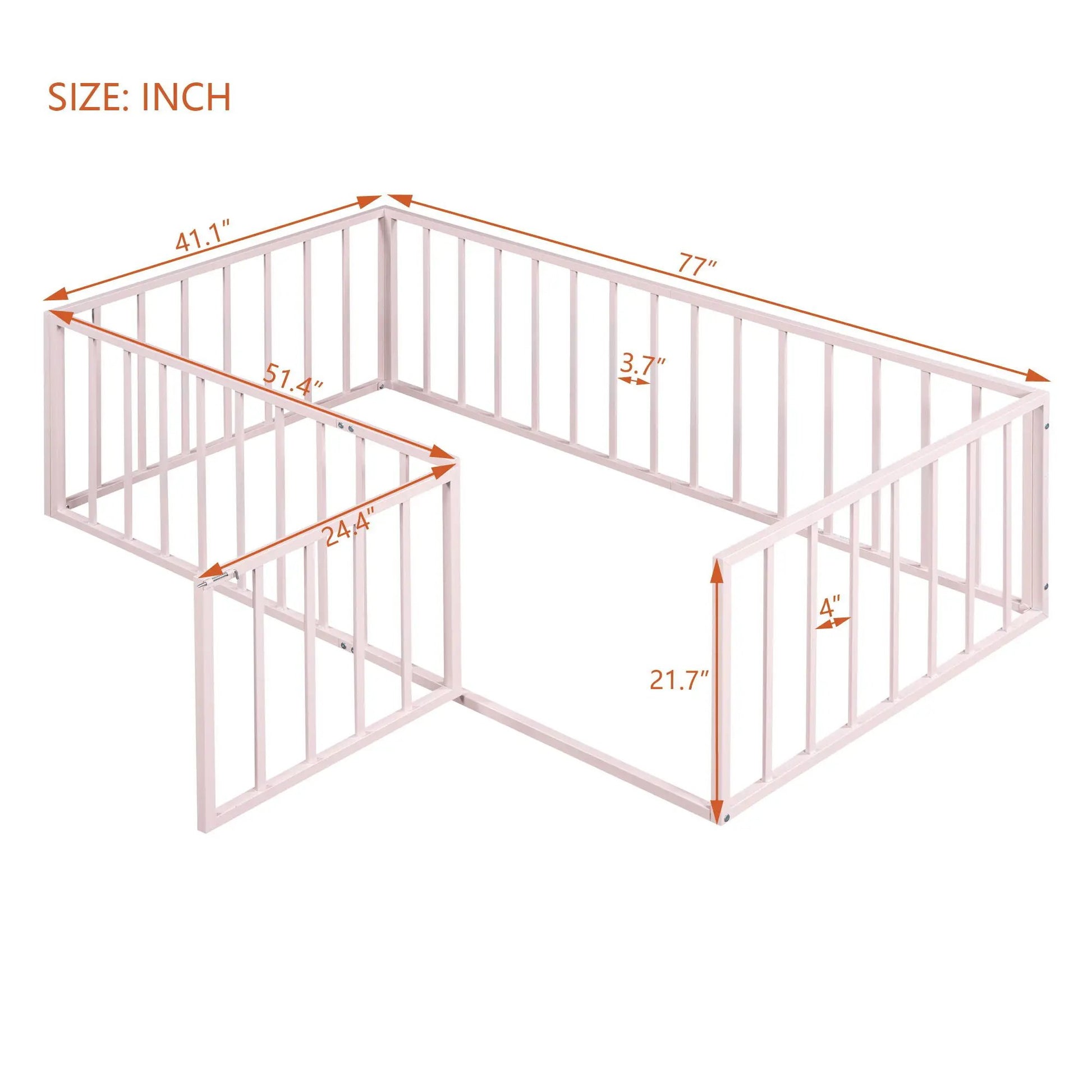Metal floor bed frame with fence and door in pink finish, Unique Piece Furniture panel bed on Tampa Home & Garden Store