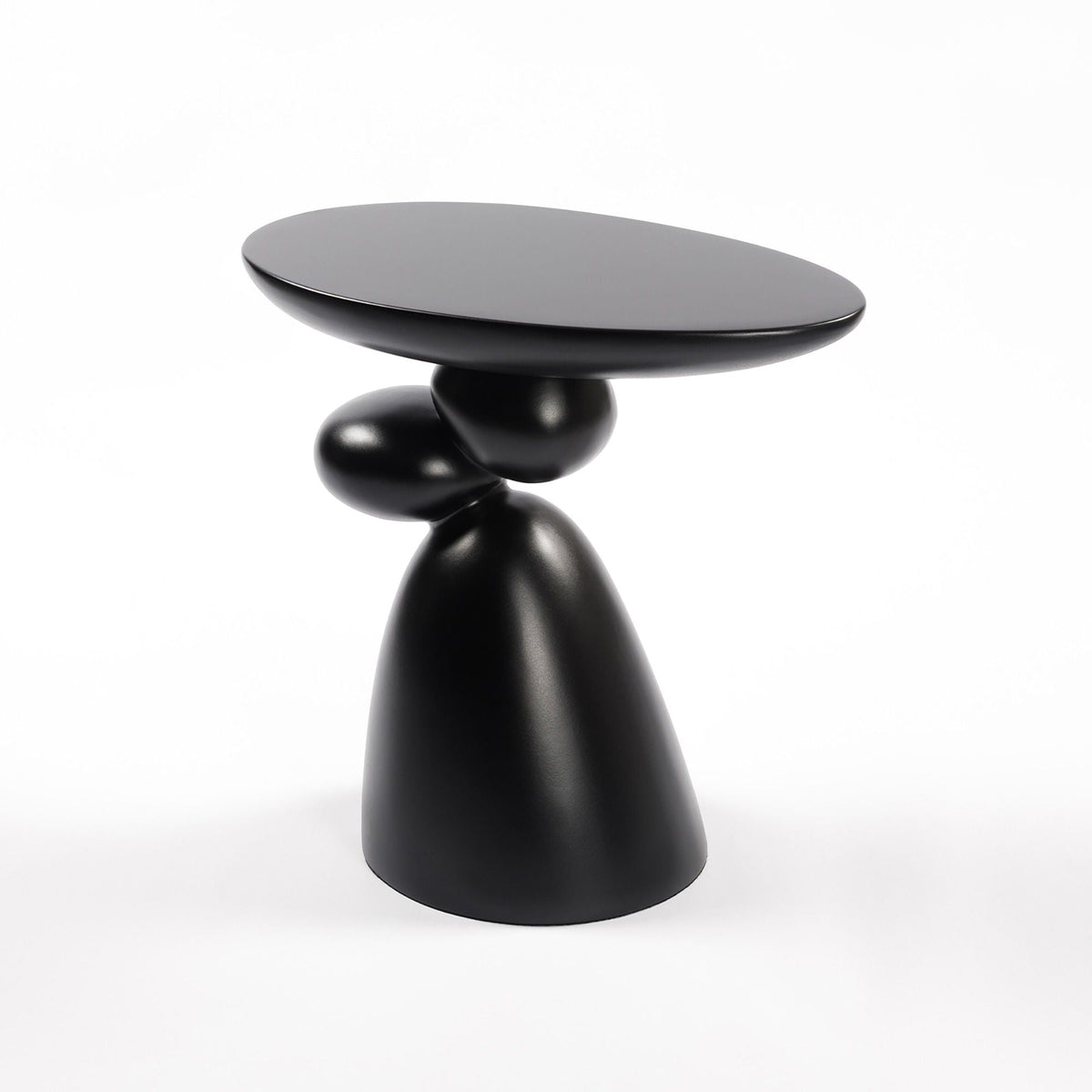 Lucky Stone Shaped End Table by HouseOfZazla with sculptural pedestal base and black top on Tampa Home & Garden Store