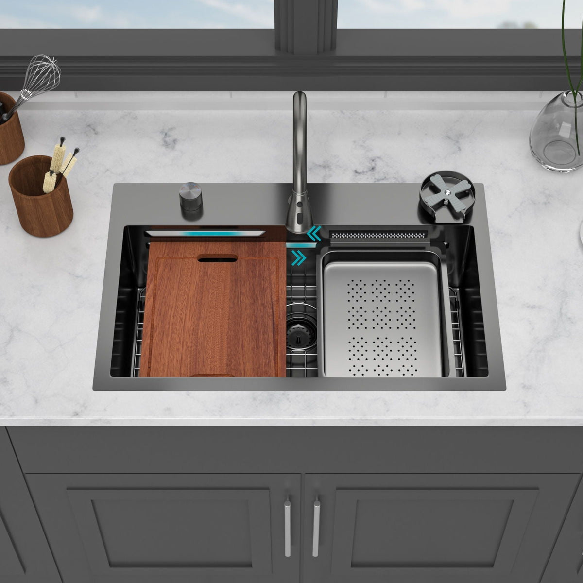 Drop In Waterfall Kitchen Sink With Pull-Out Faucet & Cup Washer by HouseOfZazla stainless on Tampa Home & Garden Store