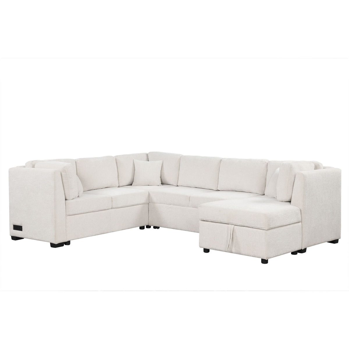 U-shaped HouseOfZazla sleeper sectional with storage chaise beige on Tampa Home & Garden Store