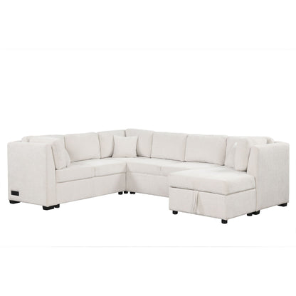 U-shaped HouseOfZazla sleeper sectional with storage chaise beige on Tampa Home & Garden Store