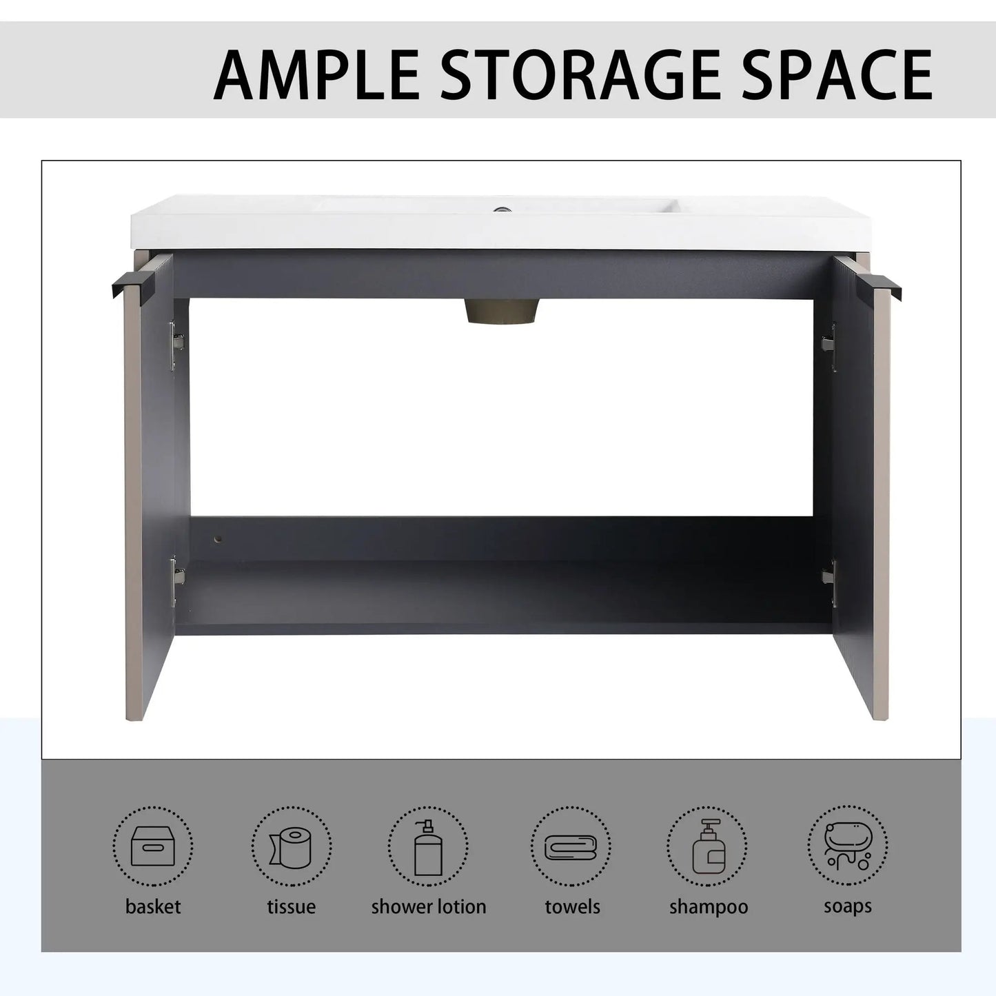 Modern Wall Mounted Vanity With Resin Double Sink